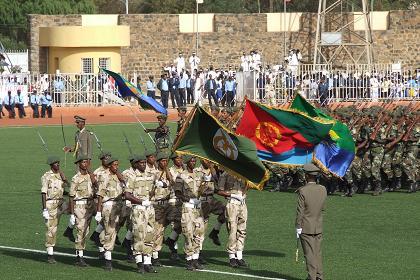 Parade of representatives of the Eritrean Defense Forces, Navy, Air Force, Asmara Police Force and EPLF fighters - Stadium Asmara Eritrea.