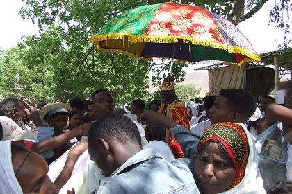 People trying to touch the statue of the Holy Mary - Festival of Mariam Dearit - Keren Eritrea.
