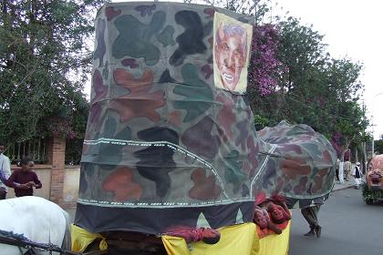 Army boot representing US foreign policy - Community Parade Asmara.