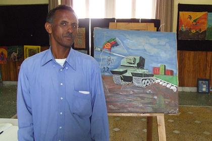 Artist Haile Berhane at his exhibition at Casa Degli Italia - Asmara.