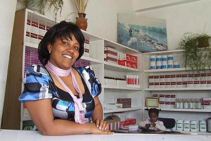 Aster in her veterinary supply shop - Asmara Eritrea.