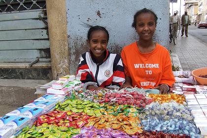 Small scale trade on the sidewalk of Harnet Avenue Asmara.