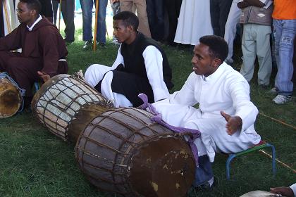 Priests beating their drums - Festival of Mariam Dearit - Keren Eritrea.