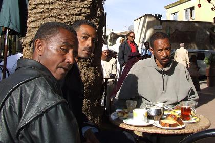 Drinking coffee with Abdul Aziz and his friends - Asmara Eritrea.
