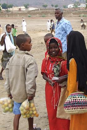 Children selling fruits and baskets - Ghinda Eritrea.