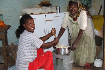 Selamawit and her neighbor preparing Gaat - Edaga Arbi Asmara Eritrea.