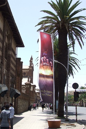 Independence Day banner - Harnet Avenue Asmara Eritrea.