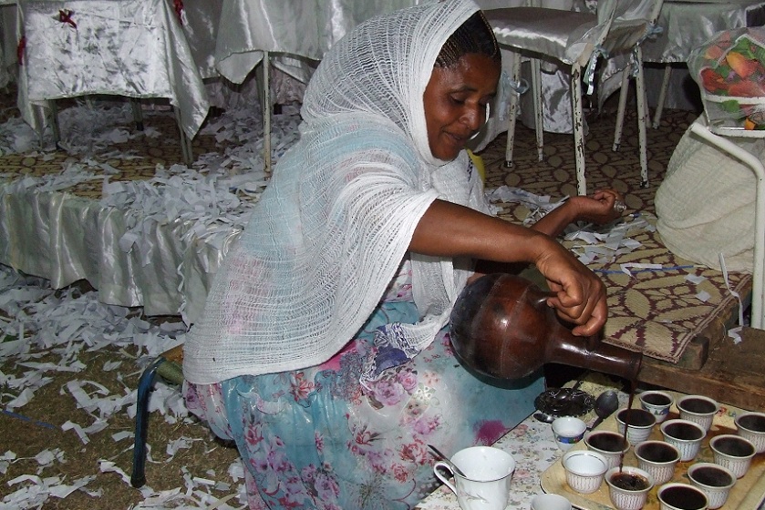 Traditional coffee at the wedding feast - Edaga Arbi Asmara.