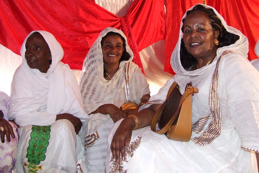 Tsehaitu, Freweini and Mebrat at the wedding feast - Edaga Arbi.