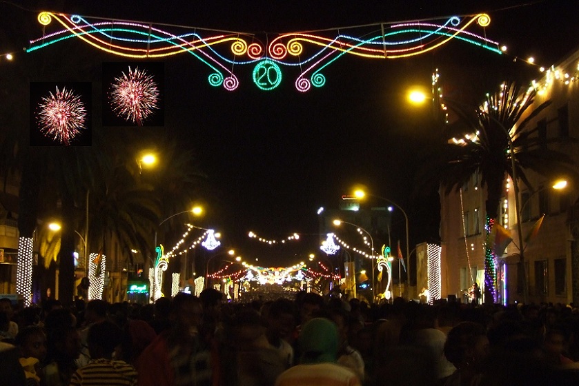 Midnight fireworks - Harnet Avenue Asmara Eritrea.