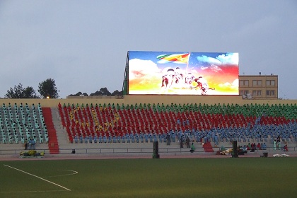 Hundreds of students form a giant Eritrean flag - Asmara Stadium.