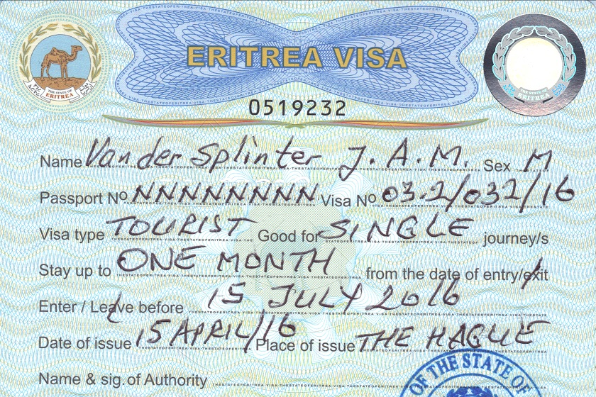 My Eritrea visa 2016.