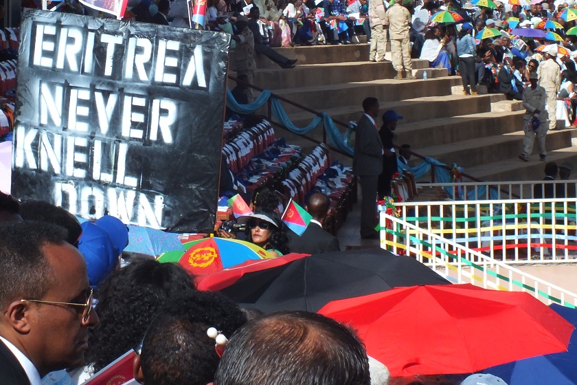 Patriotic banners - Bahti Meskerem Square Asmara Eritrea.